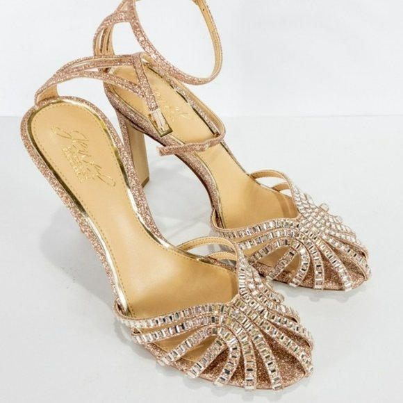 Jewel by Badgley Mischka Polly High Heel Evening Sandals Rose Gold Glitter -6.5 - Picture 3 of 5